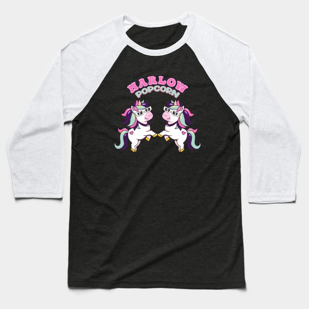 Harlow And Popcorn Funny Popcorn The Pony Baseball T-Shirt by Selva_design14